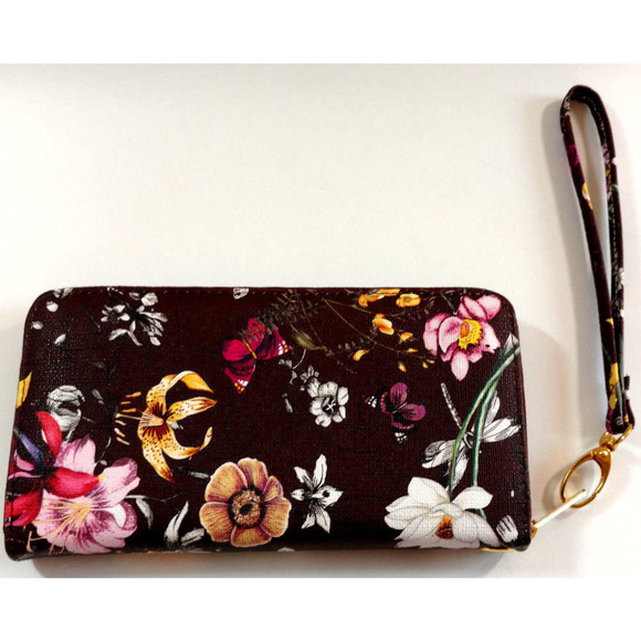 Sweet Marigold Handbags - Wallet Womens Clutch Zip Up Wristlet Maroon Floral